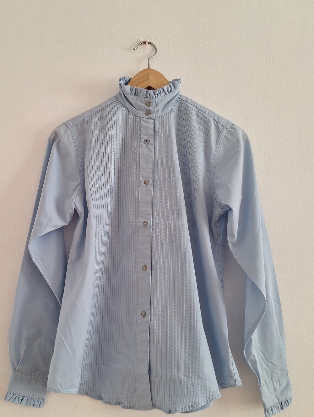 NWT Carroll Reed Light Blue Ruffle Neck Button-Down Blouse